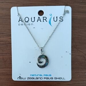 Aquarius Design Silver and Blue Pāua Shell Swirl Necklace